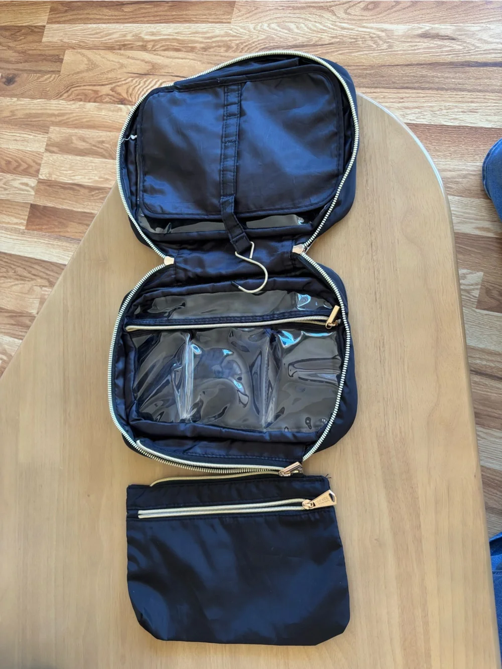 Aimee Kestenberg Black Quilted Cosmetic Carry Case/Travel Bag with Gold Hardware